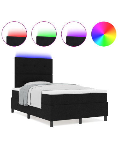 Letto a molle con materasso con led Nero 120 x 200 cm Tessuto