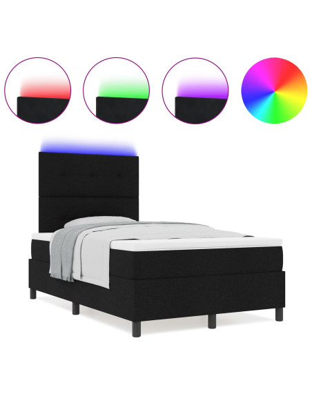 Letto a molle con materasso con led Nero 120 x 200 cm Tessuto
