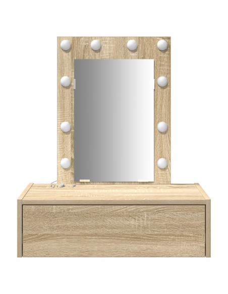 Tavolo da trucco a parete con luci LED in rovere Sonoma