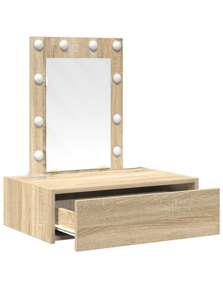 Tavolo da trucco a parete con luci LED in rovere Sonoma