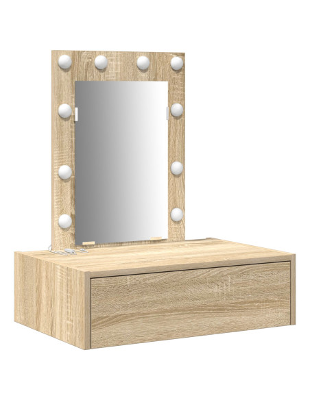 Tavolo da trucco a parete con luci LED in rovere Sonoma