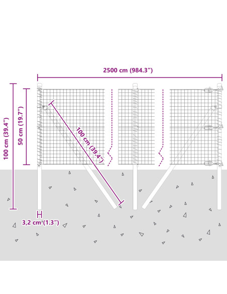 Set di Pali di Recinzione  Set di 2 Acciaio zincato 25 x 0.5 m