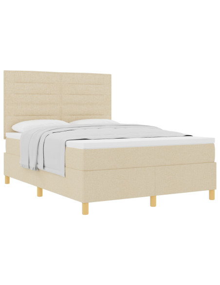 Letto con Box Spring e Materasso Crema 140x190 cm Tessuto