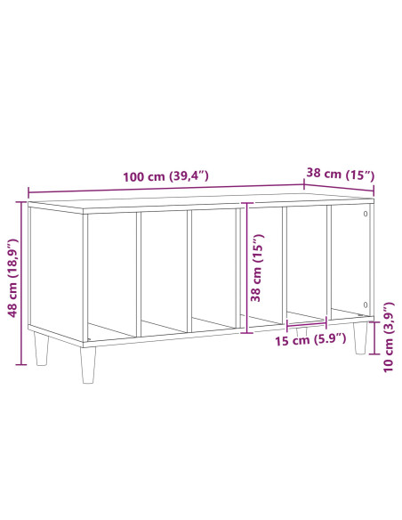 Mobile porta vinili Rovere Nero 100 x 38 x 48 cm