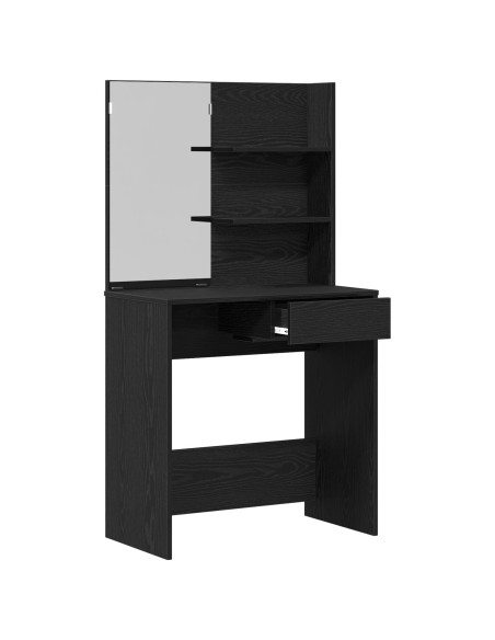 Tavolo da Toeletta Nero in Rovere con Specchio - 74.5 x 40 x 141 cm