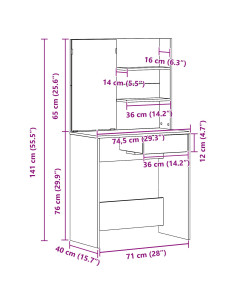 Tavolo da Trucco con cassetto Rovere Nero 74,5 x 40 x 141 cm
