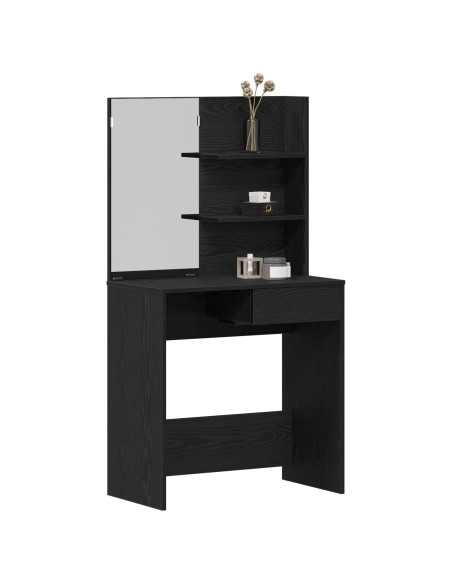 Tavolo da Toeletta Nero in Rovere con Specchio - 74.5 x 40 x 141 cm