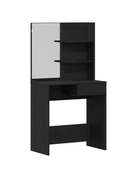 Tavolo da Toeletta Nero in Rovere con Specchio - 74.5 x 40 x 141 cm