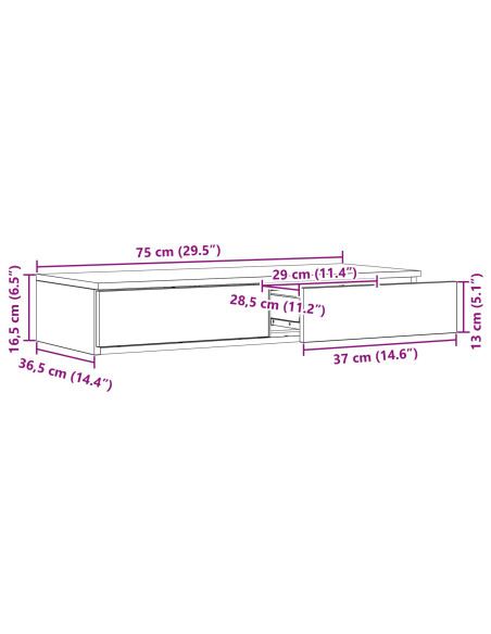 Cassetti per Letto in Rovere Artigianale 75x36,5x16,5 cm in Legno Ingegnerizzato
