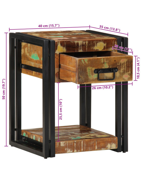 Comodino  40x35x50 cm in legno massello riciclato