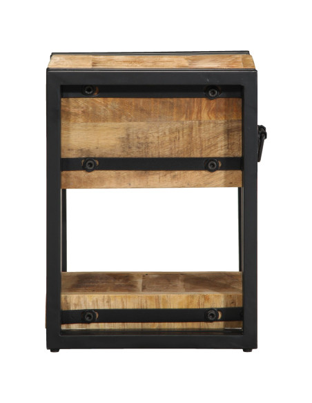 Comodino  40x40x40 cm in legno massello grezzo di mango