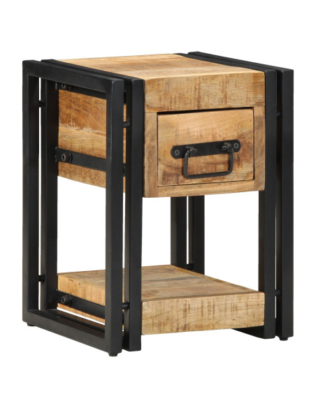 Comodino  40x40x40 cm in legno massello grezzo di mango