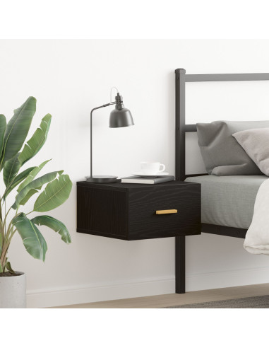 Mobiletto da comodino a parete Rovere Nero 35 x 35 x 20 cm