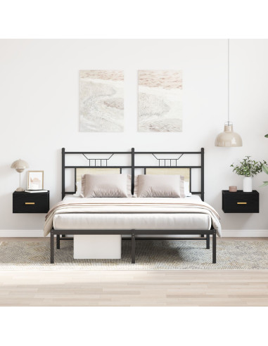 Mobiletto da comodino a parete con cassetto 2 pcs Rovere Nero