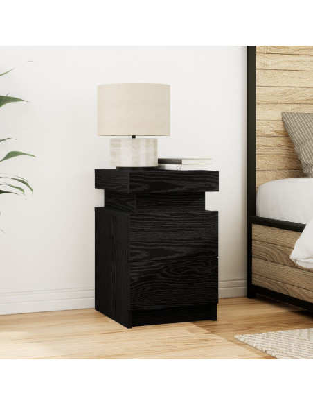 Comodino  con luci LED Nero Rovere 35x39x55 cm