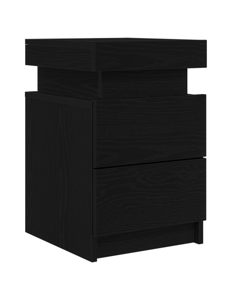 Comodino  con luci LED Nero Rovere 35x39x55 cm