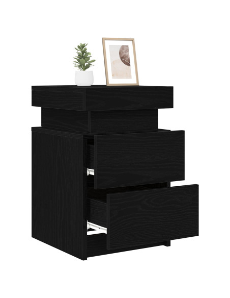 Comodino  con luci LED 2 pezzi Rovere nero 35x39x55 cm