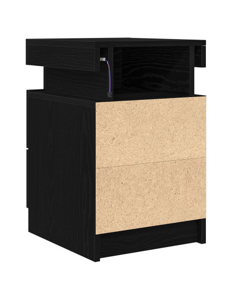 Comodino  con luci LED 2 pezzi Rovere nero 35x39x55 cm