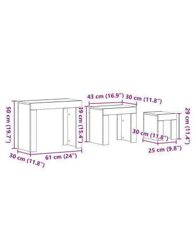 Tavoli da annidamento 3 pcs Rovere Nero Legno multistrato