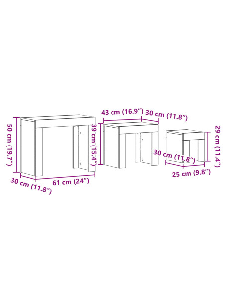 Tavoli da annidamento 3 pcs Rovere Nero Legno multistrato
