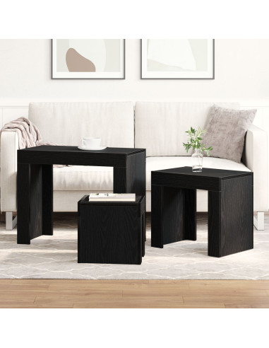 Tavoli da annidamento 3 pcs Rovere Nero Legno multistrato