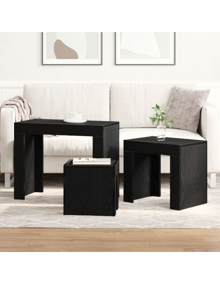 Tavoli da annidamento 3 pcs Rovere Nero Legno multistrato