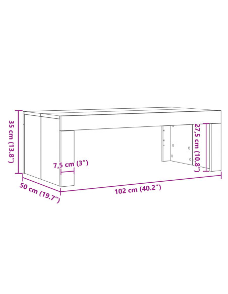 Tavolino da caffè Nero Rovere 102x50x35 cm Legno ingegnerizzato