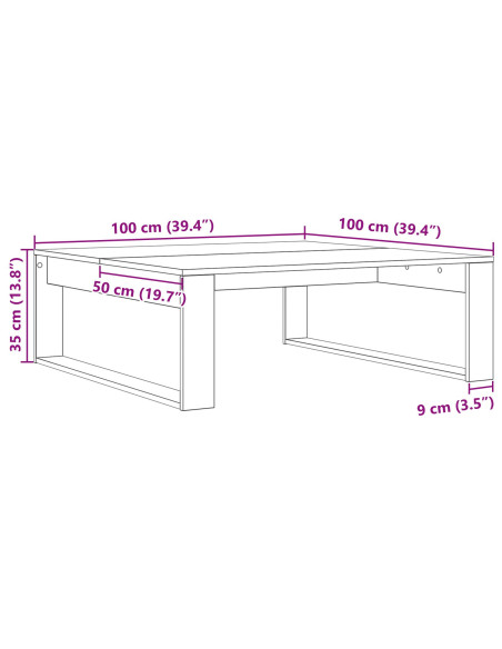 Tavolino da caffè  Nero Rovere 100x100x35 cm in legno ingegnerizzato