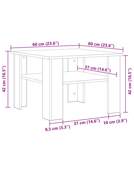 Tavolino da caffè nero in Rovere 60x60x42 cm in legno ingegnerizzato