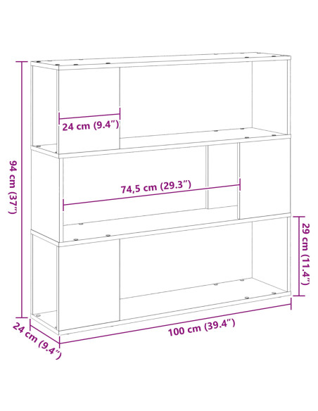 Libreria  Nera in Rovere 100x24x94 cm in Legno Ingegnerizzato