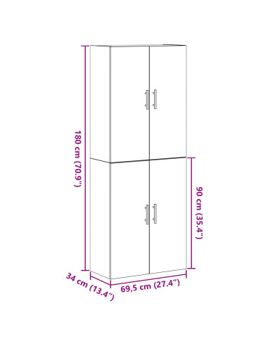 Mobiletto a muro 2 pcs Rovere Nero 69,5 x 34 x 90 cm