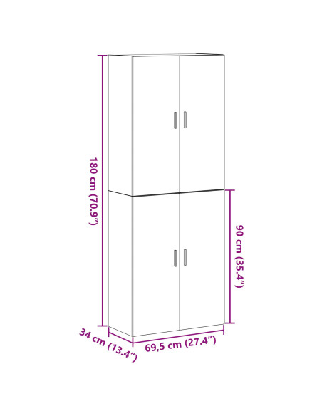 Cabinetti  2 pcs Nero Rovere 69,5x34x180 cm Legno ingegnerizzato