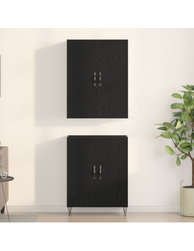 Credenza 2 pcs Rovere Nero Legno ingegnerizzato e vetro