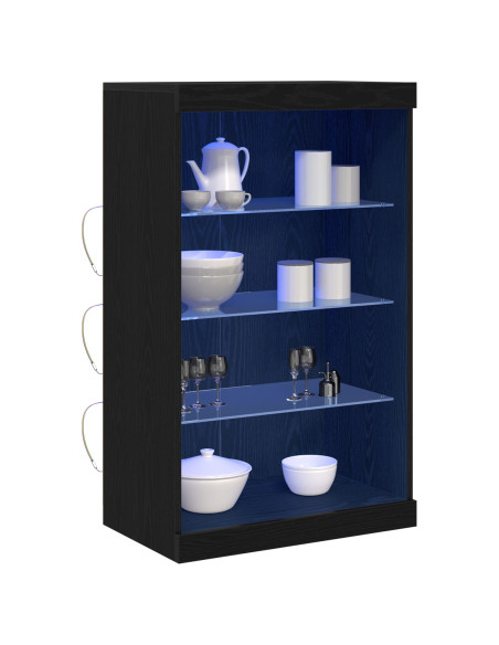 Sideboard con luci LED Nero Rovere 60,5x37x100 cm