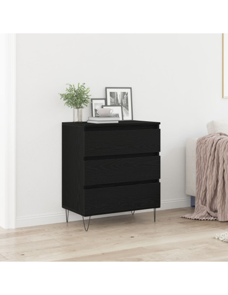 Mobile con Cassetti  Nero Rovere 60x35x70 cm Legno Ingenerizzato