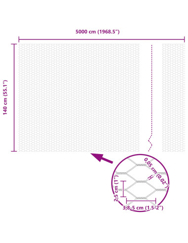 Recinzione Esagonale Argento 1,4 x 50 m Acciaio zincato
