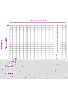 Recinzione con Posto Grigio 1,2 x 10 m Acciaio e PVC