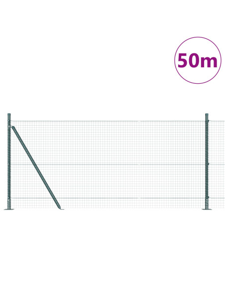 Recinzione a Rete Saldato  con 13 Pali Flangiati Verde 0.8x50 m Acciaio