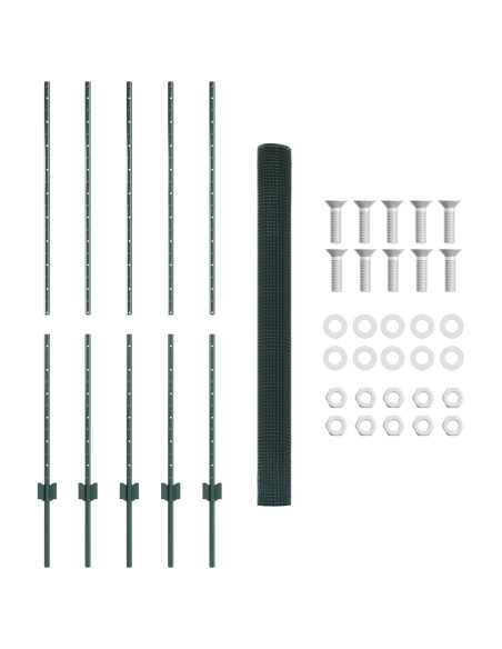 Recinzione in Filo Saldato  con 5 Post U Verde 1.4x10 m Acciaio