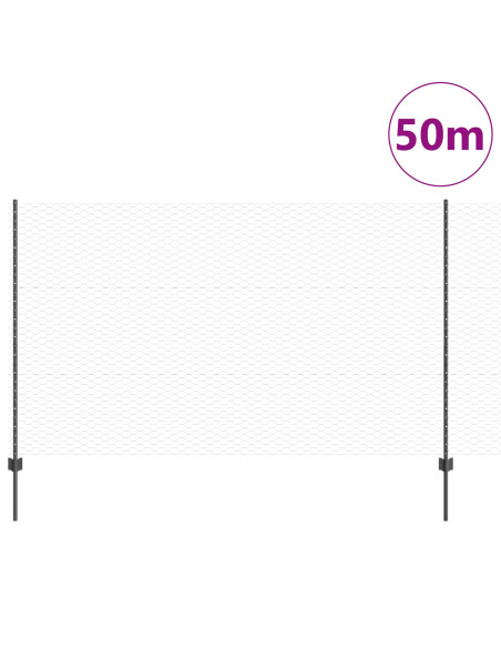 Pali della Recinzione  22 pcs U-Channel Grigio 140 cm Acciaio, Recinzione Esagonale  Grigio 1.4x50 m Acciaio