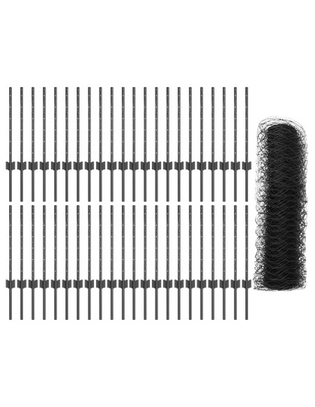 Pali per Recinto  11 pcs U-Channel Grigio 60 cm Acciaio, Recinto Esagonale  Grigio 0.6x100 m Acciaio