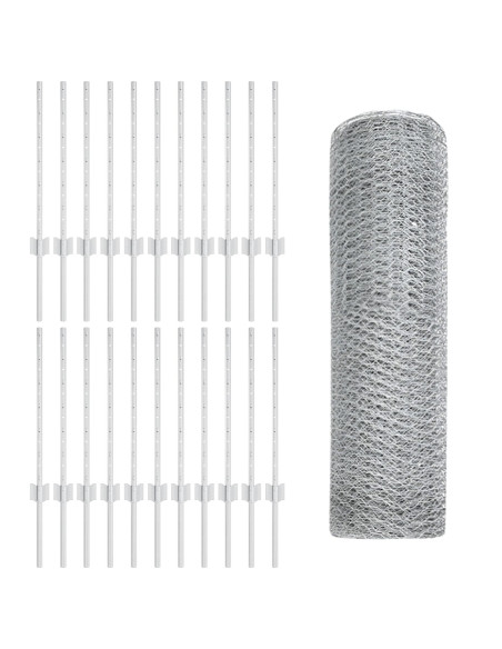 Pali per Recinzione  11 pz U-Channel 60 cm Acciaio Zincato, Recinzione Esagonale  0.5x50 m Acciaio Zincato