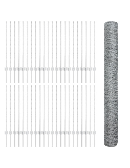 Posti per recinzione  22 pz U-Channel 100 cm Acciaio Zincato, Recinzione esagonale  1x100 m Acciaio Zincato
