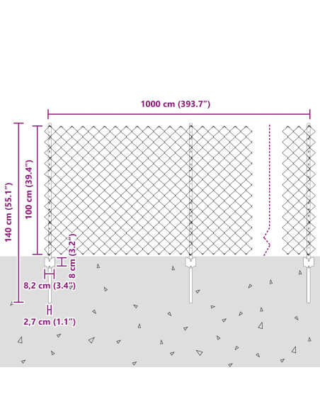 Recinzione con Posto Grigio 1 x 10 m Acciaio e PVC