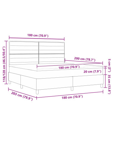 Letto a molle con materasso Marrone Scuro 180 x 200 cm Tessuto
