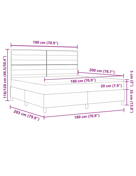Letto a molle con materasso Marrone Scuro 180 x 200 cm Tessuto