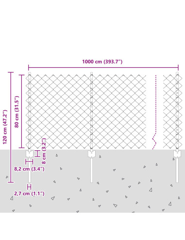 Recinzione con Posto Grigio 0,8 x 10 m Acciaio e PVC