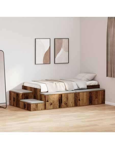 Struttura letto con contenitore Legno vecchio 100 cm