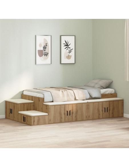 Struttura letto con contenitore Rovere artigianale 100 cm