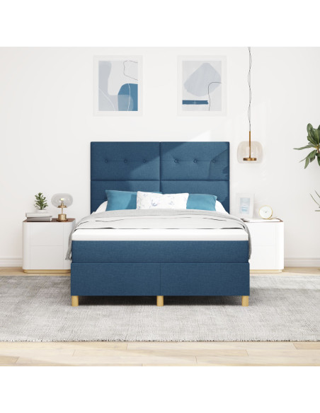Struttura Letto con Materasso Blu Tessuto 140 x 190 cm